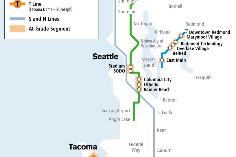 Map depicting at-grade crossings through Link system