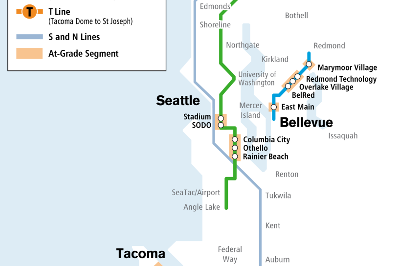 Map of at-grade crossings across the Link system.