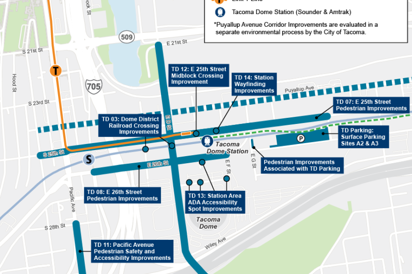 Map depicting Tacoma Dome Access Improvements project area