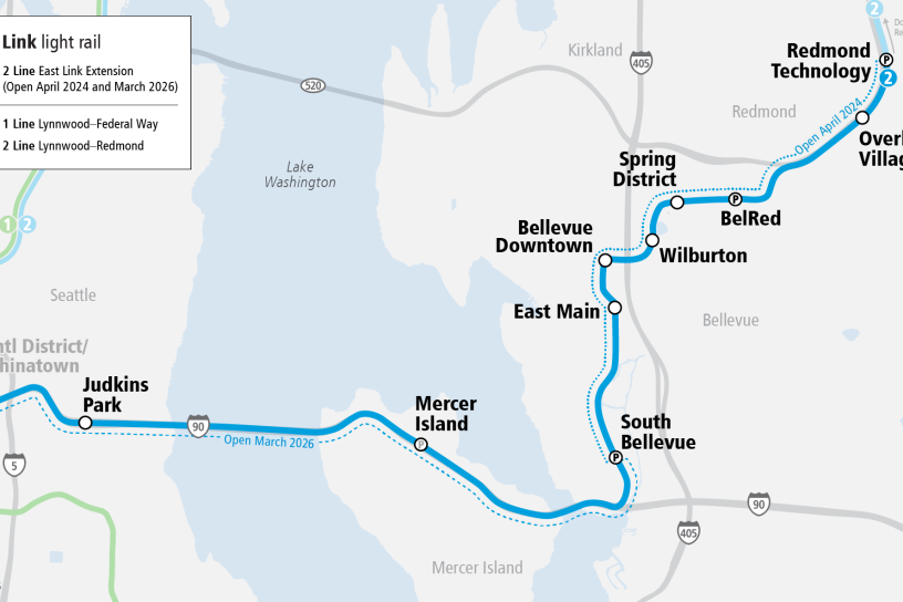 Map depicting East Link extension