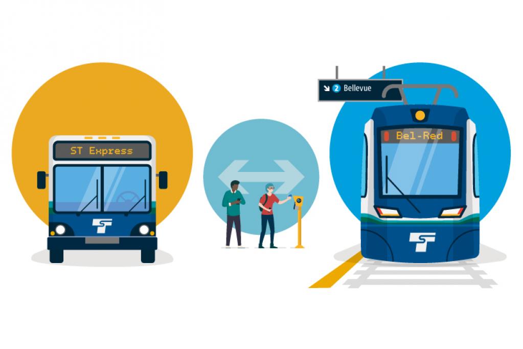 Drawing of riders connecting between bus and link light rail