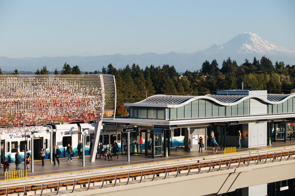 Train with view of Mt Rainier