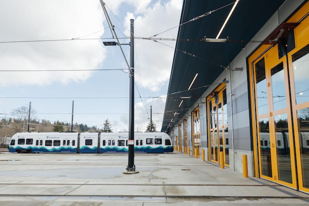 photo of link light rail vehicle at an Operations and Maintenance Facility