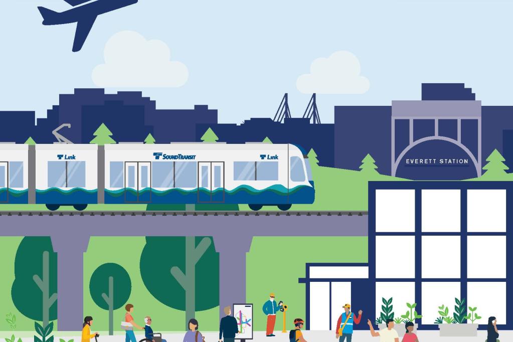Graphic depicting light rail train station in Everett