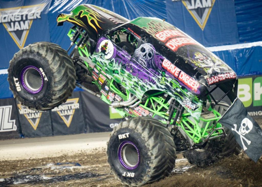 Monster Jam truck does a wheelie