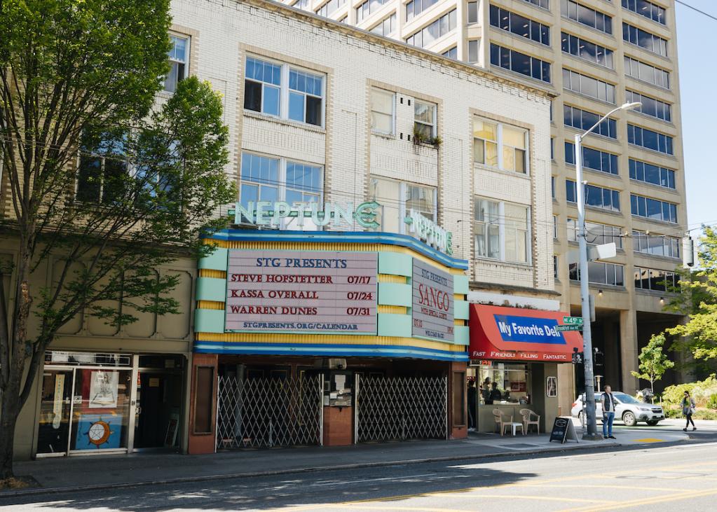 A daytime photo of the marquee at the Neptune Theater
