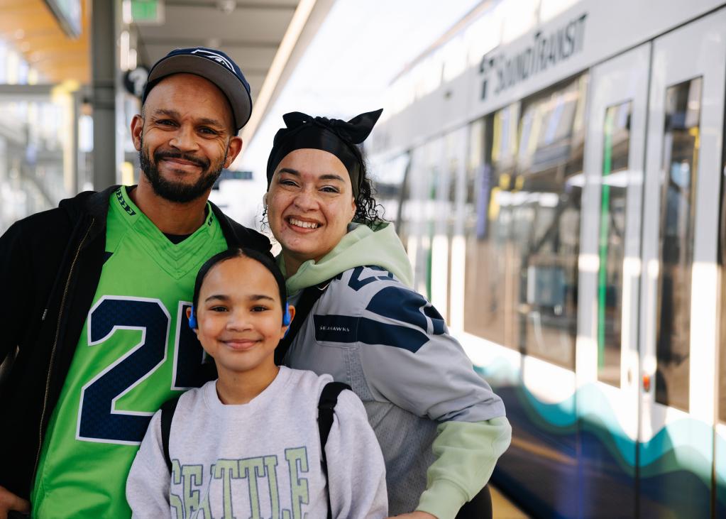 Seahawks fans outside link train